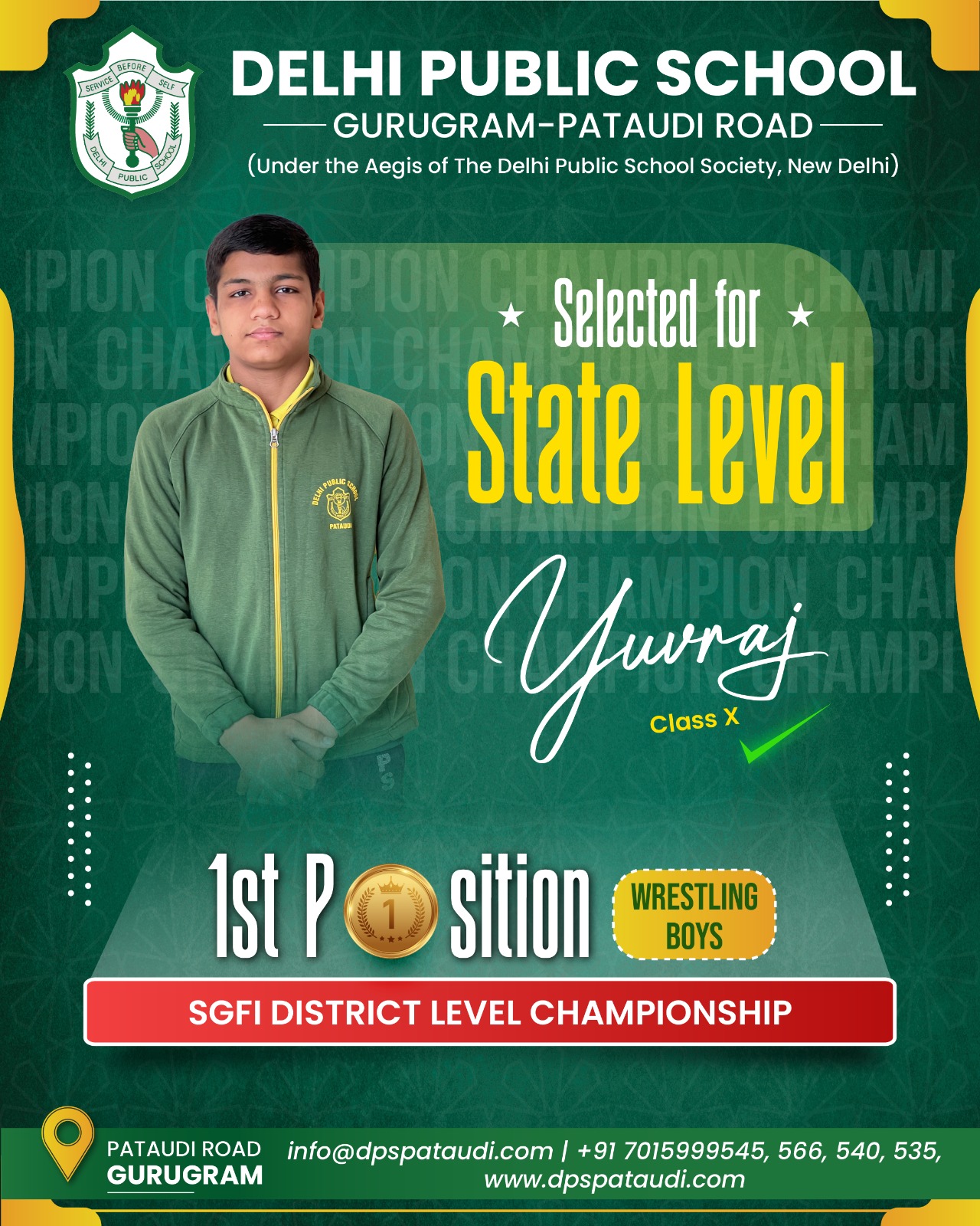DPS Pataudi the best school in pataudi's Students wins Gold medal in Wrestling